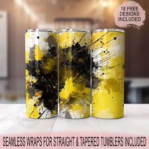 Gedurfde gele en zwarte sportachtergrond voor 20oz skinny bekers | Sublimatieontwerp | Recht en taps toelopend | PNG | Commercieel gebruik inbegrepen