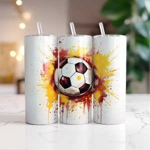 Maroon and Gold Soccer Ball Wrap for 20oz Skinny Tumblers | Sublimation Design | Straight & Tapered | PNG | Commercial use Included