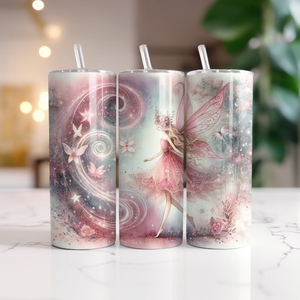 Pastel Pink Watercolor Fairy Wrap for 20oz Skinny Tumblers | Sublimation Design | Straight | PNG | Commercial use Included