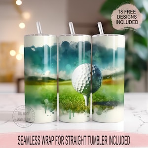Tee Time Golf Ball Wrap per bicchieri sottili da 20 once / Design a sublimazione / Dritto / PNG / Uso commerciale incluso