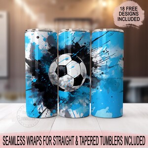 Lichtblauwe en zwarte voetbalwikkel voor 20oz skinny bekers | Sublimatieontwerp | Recht en taps toelopend | PNG | Commercieel gebruik inbegrepen