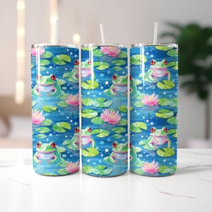 Envoltório de sapos em lírios para copos magros de 20 onças | Design de Sublimação | Direto | PNG | Download instantâneo | Uso comercial incluído
