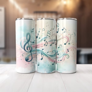 Emballage de notes de musique pastel pour gobelets skinny de 20 oz | Conception de sublimation | Droit | PNG | Utilisation commerciale Inclus