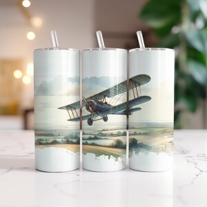 Envoltório biplano vintage para copos magros de 20 onças | Design de Sublimação | Direto | PNG | Uso comercial incluído