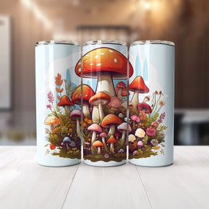 Wrap aux champignons pour gobelets minces de 20 oz | Conception par sublimation | Droit et conique | PNG | Téléchargement instantané | Usage commercial Inclus