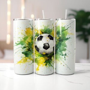 Groene en gele voetbal wrap voor 20oz magere bekers | Sublimatieontwerp | Recht en taps toelopend | PNG | Commercieel gebruik inbegrepen