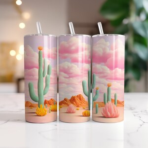 Oasis d'emballage pastel cactus du désert pour gobelets minces de 20 oz | Conception par sublimation | Droite | PNG | Téléchargement instantané | Usage commercial Inclus