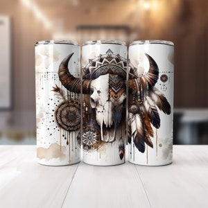 Southwestern Boho Bull Skull Wrap für 20 Unzen Skinny Becher | Sublimationsdesign | Gerade | PNG | Kommerzielle Nutzung inklusive