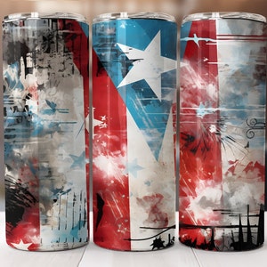 Wrap vintage avec drapeau de Porto Rico pour gobelets skinny 20 oz | Conception par sublimation | Droit et conique | PNG | Usage commercial Inclus
