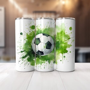 20 オンス スキニー タンブラー用緑と白のサッカーボール ラップ | 昇華デザイン | ストレート & テーパード | PNG | 商用利用可