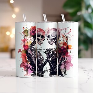 Love Skeleton Flower Wrap for 20oz Skinny Tumblers | Sublimation Design | Straight & Tapered | PNG | Commercial use Included