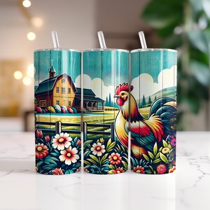 Involucro di gallo con fascino country per bicchieri magri da 20 once / Design a sublimazione / Dritto / PNG / Download istantaneo / Uso commerciale incluso