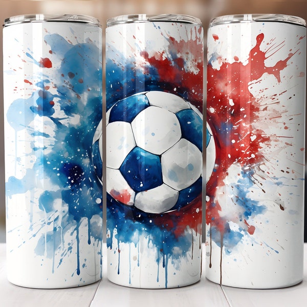 Blue and Red Soccer Ball Wrap for 20oz Skinny Tumblers | Sublimation Design | Straight & Tapered | PNG | Commercial use Included