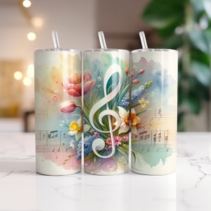 Envoltura de notas musicales coloridas para vasos delgados de 20 oz, Diseño por sublimación, Recto, PNG, Uso comercial incluido