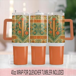 Gobelets pour boisson désaltérante 40 oz motif cactus aztèque du sud-ouest | Conception par sublimation | PNG | Téléchargement instantané | Usage commercial Inclus