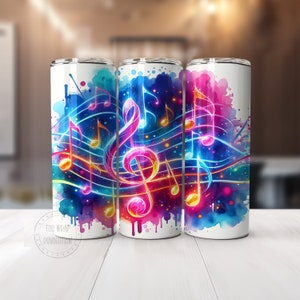Bunte Musik Noten Wrap für 20 Unzen Skinny Becher | Sublimationsdesign | Gerade | PNG | Kommerzielle Nutzung inklusive