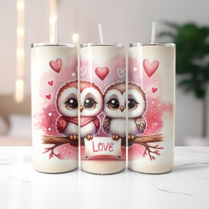 Papier d'emballage pour la Saint-Valentin Love Owls pour gobelets skinny 20 oz | Conception par sublimation | Droite | PNG | Téléchargement instantané | Usage commercial Inclus