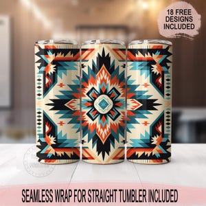 Wrap vintage à motif tribal aztèque du sud-ouest pour verres skinny 20 oz | Conception par sublimation | Droite | PNG | Usage commercial Inclus