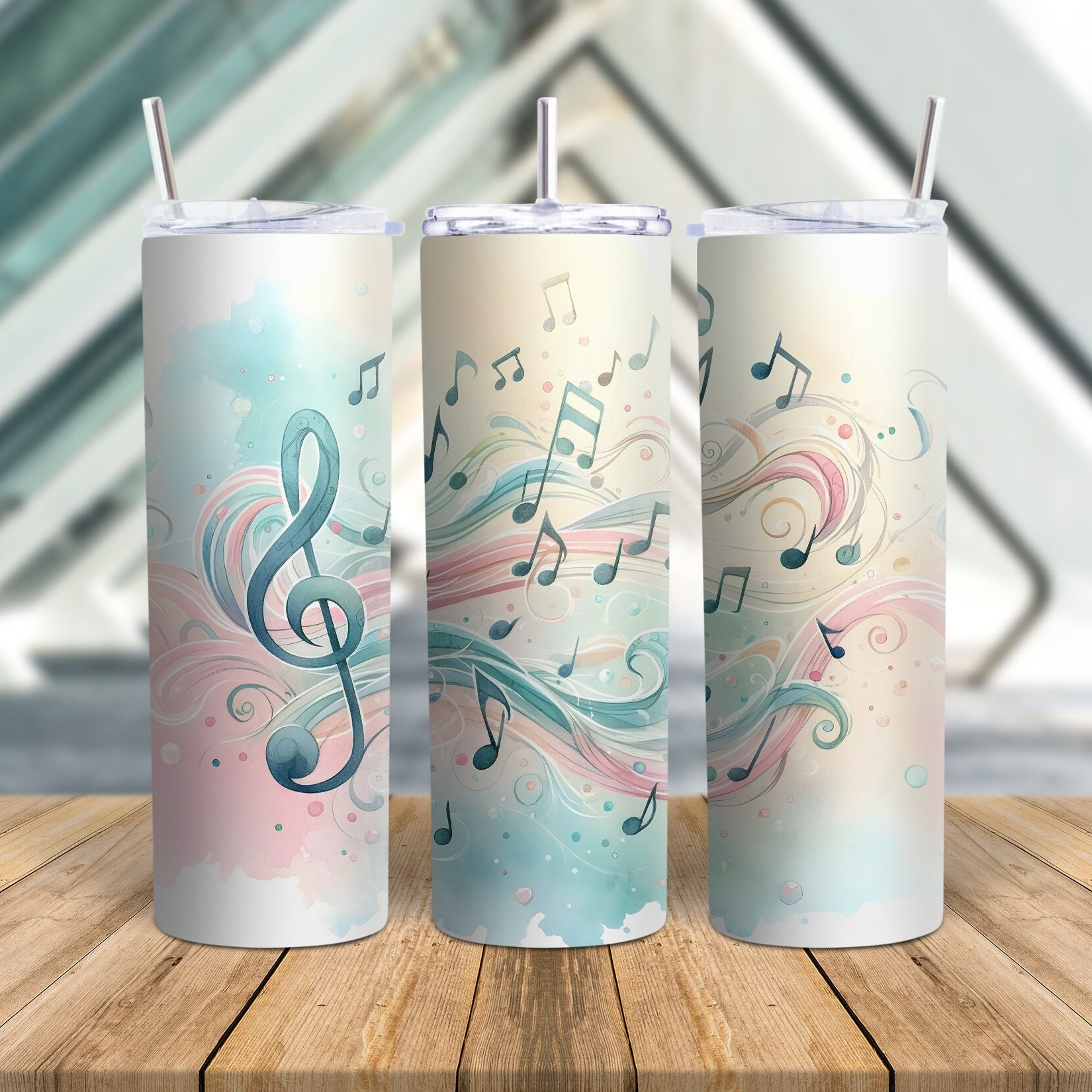Pastel Music Notes Wrap for 20oz Skinny Tumblers | Sublimation Design ...