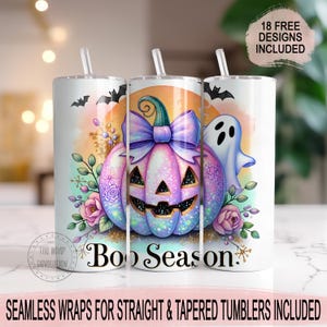 Pinkoween Sparkle Pumpkin Boo シーズンラップ 20 オンス スキニー タンブラー用 | 昇華デザイン | ストレート & テーパード | PNG | 商用利用可