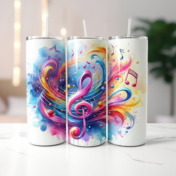 Colorful Music Notes Wrap for 20oz Skinny Tumblers | Sublimation Design | Straight | PNG | Commercial use Included