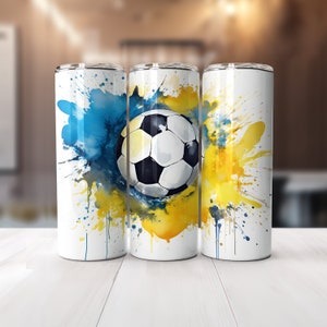 Gele en lichtblauwe voetbalwikkel voor 20oz skinny bekers | Sublimatieontwerp | Recht en taps toelopend | PNG | Commercieel gebruik inbegrepen