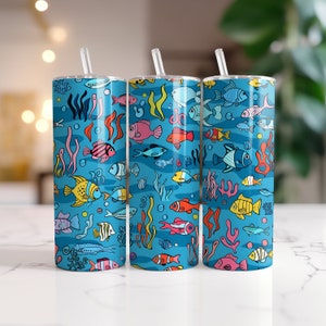 Tropical Aquarium Wrap for 20oz Skinny Tumblers | Sublimation Design | Straight | PNG | Instant Download | Commercial use Included