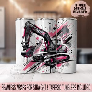 Envoltório de construção rosa para copos finos de 20 oz | Design de sublimação | Reto e cônico | PNG | Download instantâneo | Uso comercial incluído