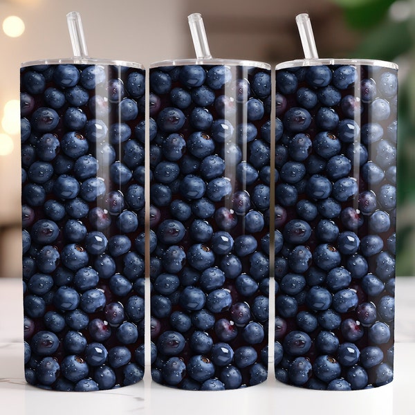 Fresh Blueberry Bliss Wrap for 20oz Skinny Tumblers | Sublimation Design | Straight | PNG | Instant Download | Commercial use Included