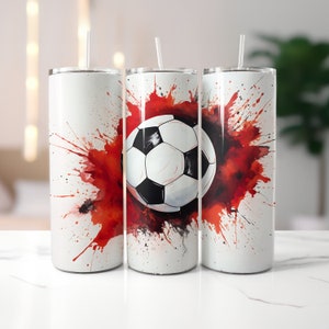 Rood-zwarte voetbalwrap voor 20oz skinny bekers | Sublimatieontwerp | Recht en taps toelopend | PNG | Commercieel gebruik inbegrepen
