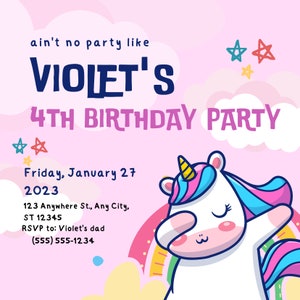 Digital Unicorn Birthday Invitation
