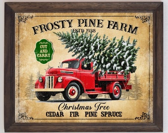 Vintage Christmas Truck Sign Printable, Winter Wall Art (Digital Download)