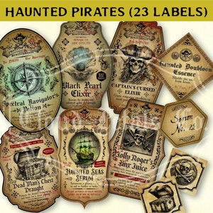 Vintage Halloween Pirate Potion Labels: Spooky Apothecary Decor (Digital Download)