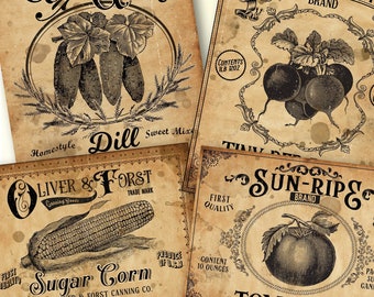 Vintage Vegetable Label Set: Canning Labels, Kitchen Clipart (Digital Download)