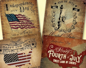 Decoración vintage del 4 de julio, imprimible primitivo del Día de la Independencia, americana patriótica, bandera de EE. UU., americana vintage.