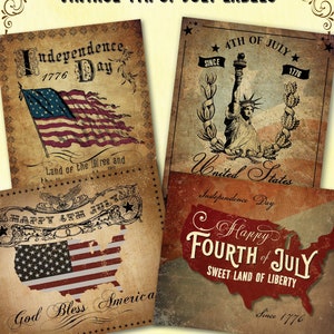 Decoração vintage de 4 de julho, impressão primitiva do Dia da Independência, patriótica americana, bandeira dos EUA, americana vintage,