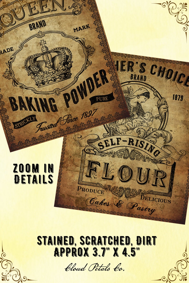 Vintage Pantry Labels: Baking Powder, Flour, Maple Syrup (digital ...