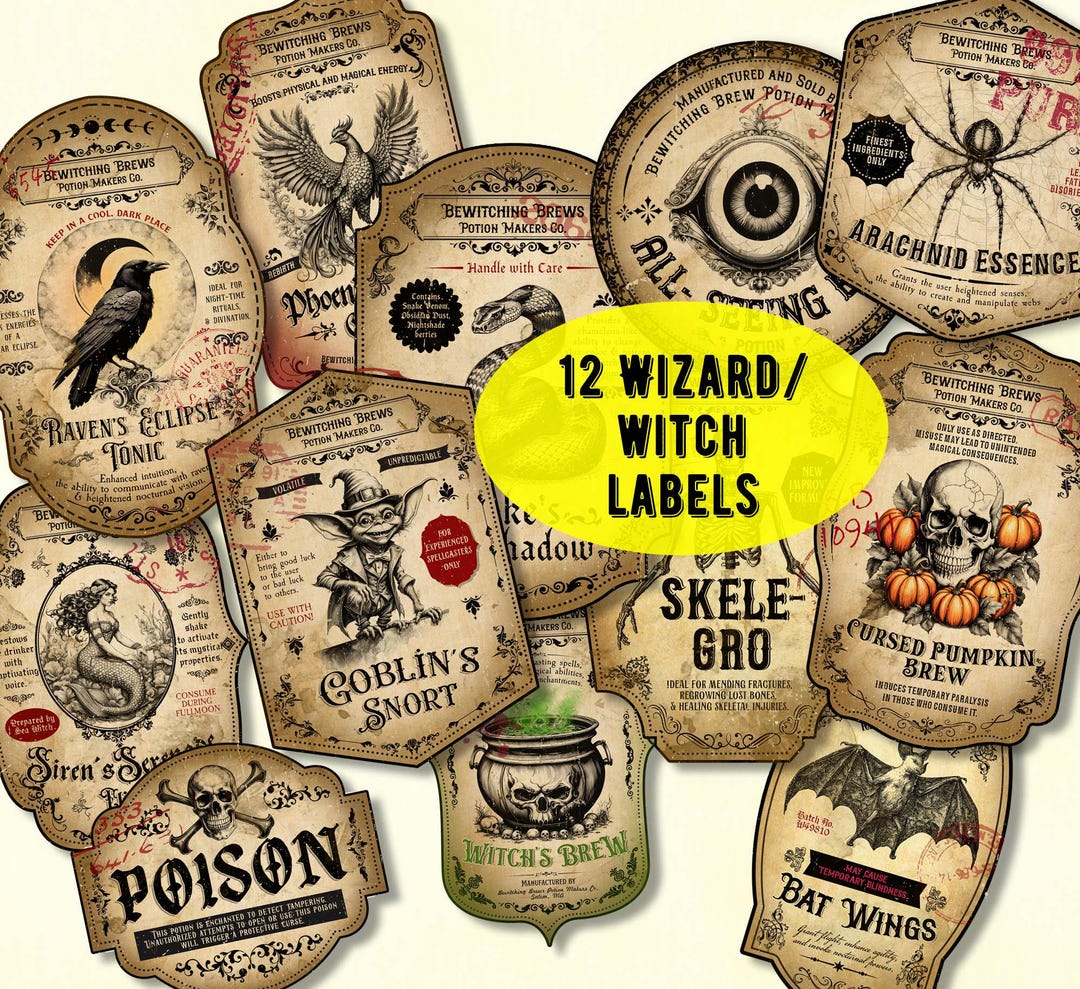Vintage Halloween Potion Labels, Witch Apothecary Decor (digital