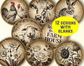 Vintage Farmhouse Tags, Animals & Flowers Printable (Digital Download)