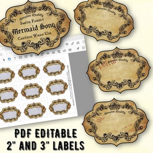 Etiquetas vintage editáveis de boticário, modelo de etiqueta em branco DIY, etiqueta para pote de especiarias imprimível, etiquetas para poções, decoração de bruxaria, download digital