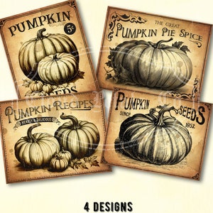 Vintage Fall Pumpkin Labels, Printable Autumn Pumpkin Decor, Pumpkin Art, Antique Pumpkin, DIY ...