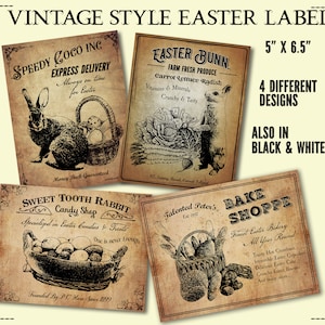 Primitive Easter Label, Printable rabbit tags, Vintage Bunny Print, Easter Download, Image Transfer,