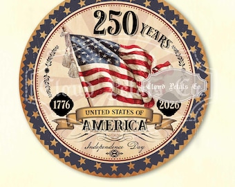 Decoración de pared imprimible del 250 aniversario de Estados Unidos, letrero redondo de arte patriótico vintage primitivo, descarga digital