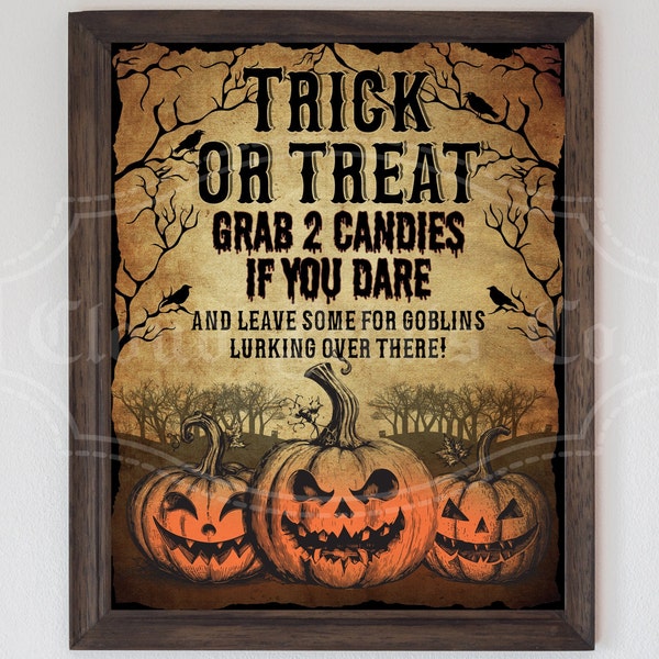 Vintage Halloween Trick or Treat teken, Candy bowl teken, Halloween wand decor, Neem een afdrukbare, digitale download
