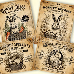 Vintage Easter labels, printable Easter rabbit decor, DIY Easter craft, Easter tags, bunny print, Easter eggs, digital download