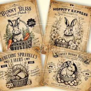 Vintage Osteretiketten, druckbare Osterhasen-Dekor, DIY-Ostern-Basteln, Osteretiketten, Hasendruck, Ostereier, digitaler Download