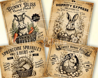 Vintage Easter Bunny Labels, Printable Easter Decor (Digital Download)