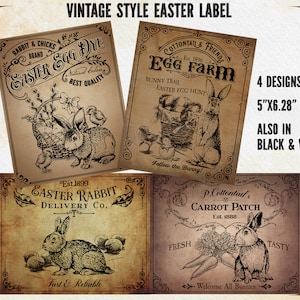 Primitive Easter Label, Printable rabbit tags, Vintage Bunny Print, Easter Download, Image Transfer,