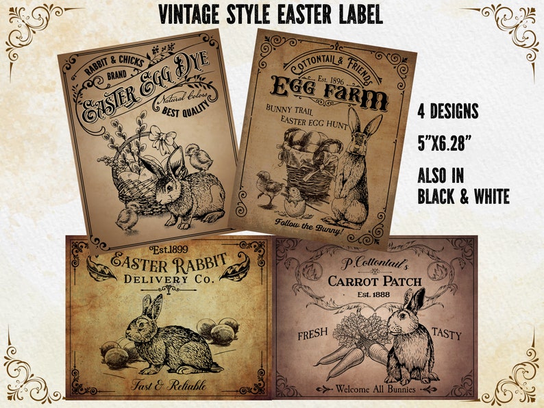 Green Rabbit Rectangle Label Primitive Easter Label, Printable Rabbit Tags, Vintage Bunny Print ...