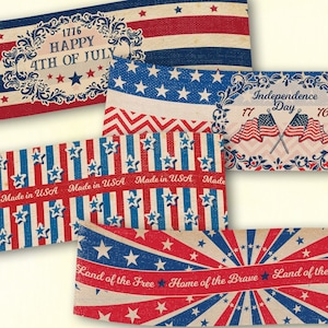 Étiquettes enveloppantes du 4 juillet, étiquettes de pot du 4 juillet imprimables, étiquettes longues décoratives pour le jour de l'indépendance, téléchargement numérique patriotique vintage